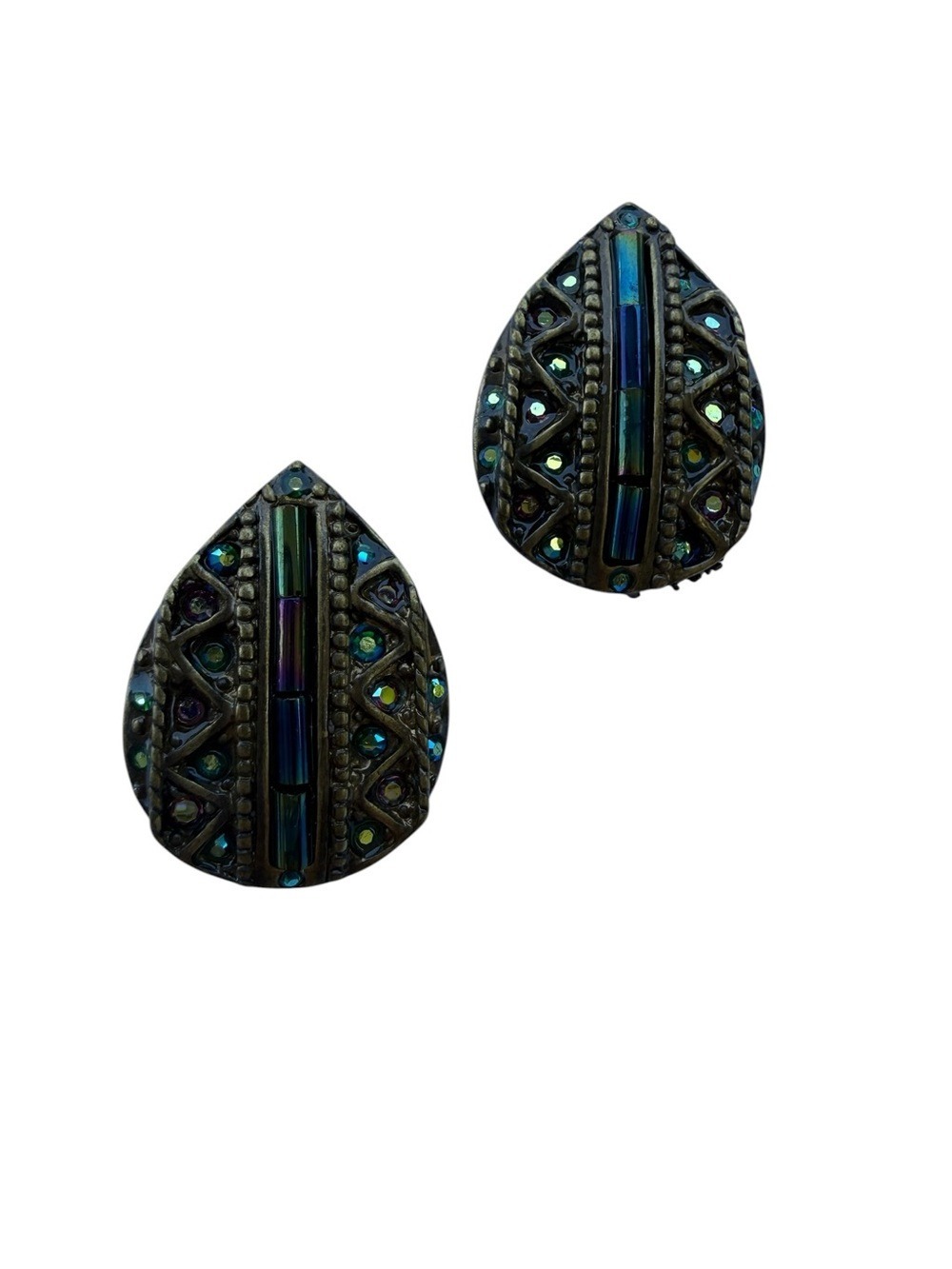 Teardrop Iridescent Earrings in Blue-Green - Vintage-Inspired